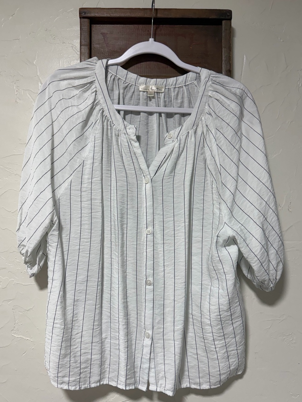 White Striped Button-Front Womenโs Blouse